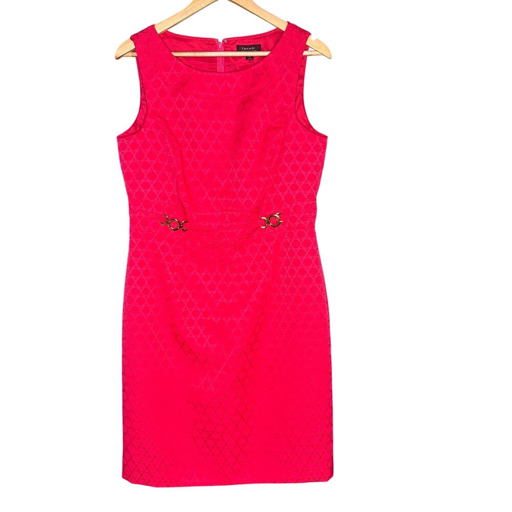 Tahari Arthur S. Levine Pink Textured Sheath Dress Size 10 Sleeveless Career